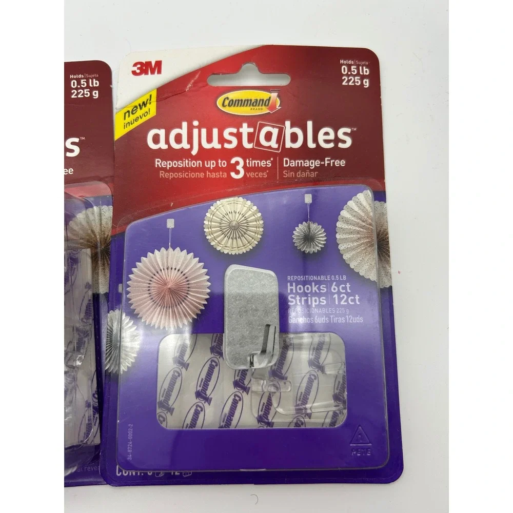 3M Command Adjustables Hooks lot Value 2 Packs 14ct 30ct‎ Strips Repositionable